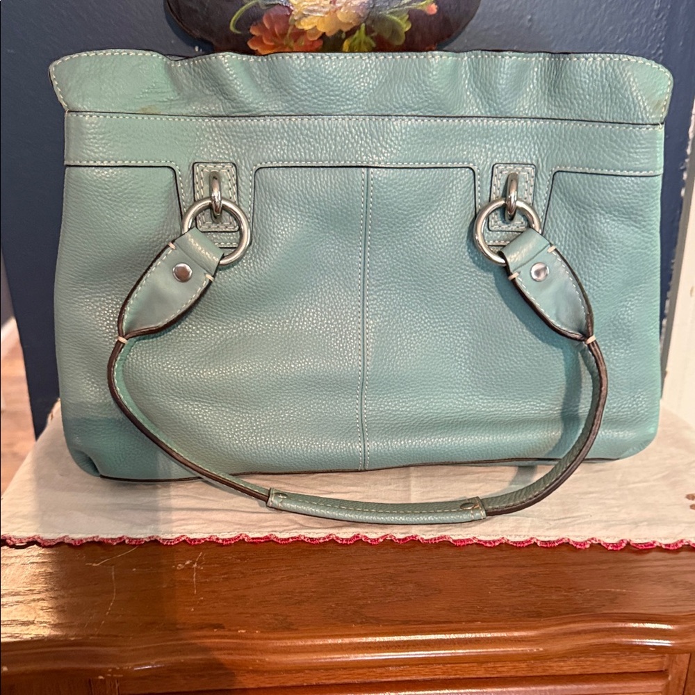 Coach Teal Pebbled Leather Satchel - Picture 6 of 6